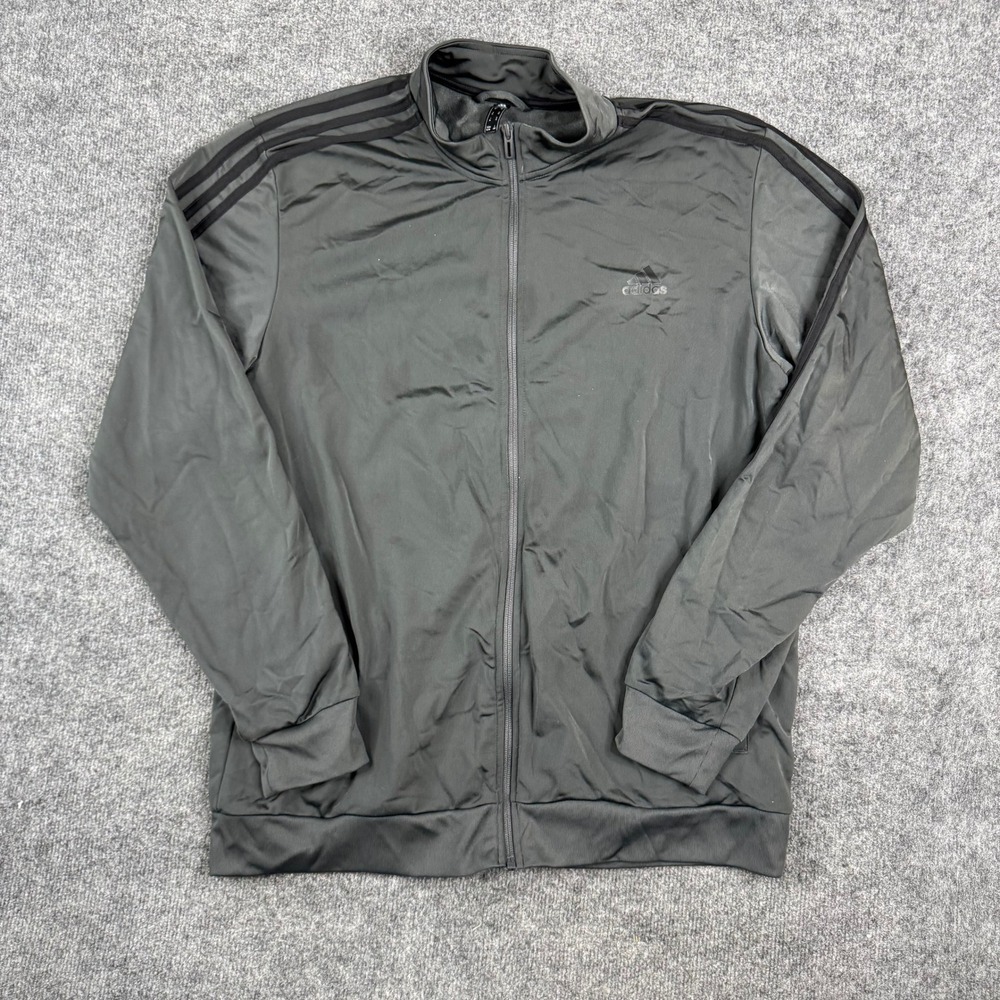 Adidas Track Jacket Mens Size XL Grey Full Zip Primegreen 3 Stripe Athletic